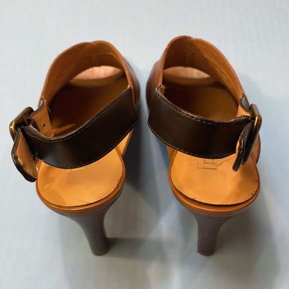 Franco Sarto Brown Leather Peep Toe Slingback Heels Women’s Sz 6 - Picture 3 of 10